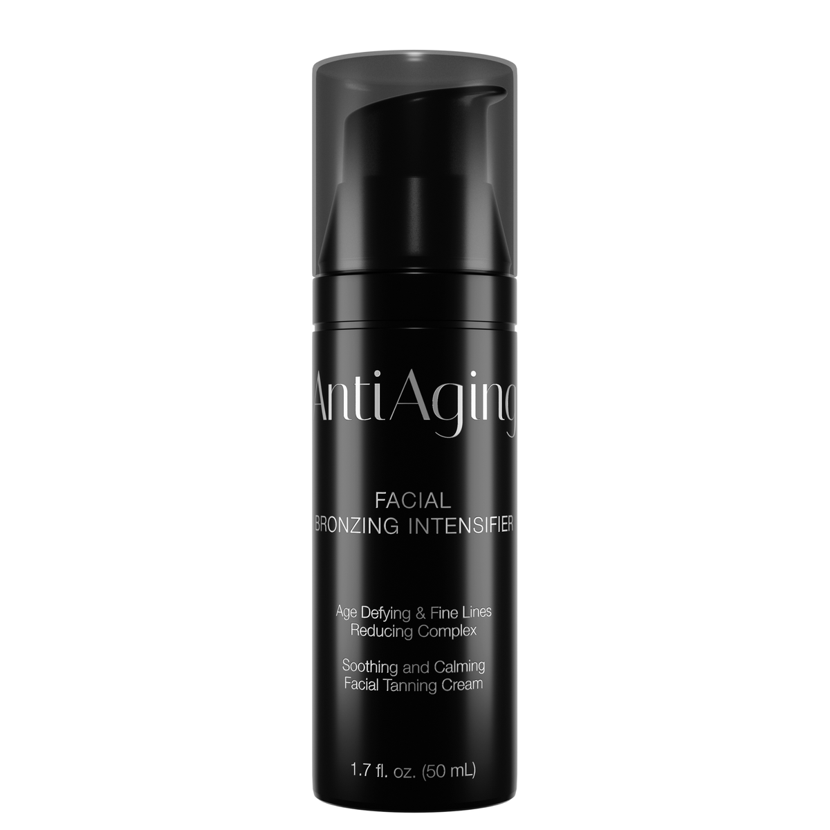 Czarna butelka Onyx Anti-Aging do opalania twarzy. Przyspieszacz brązujący redukujący drobne linie i nadający skórze równy, ciepły odcień.