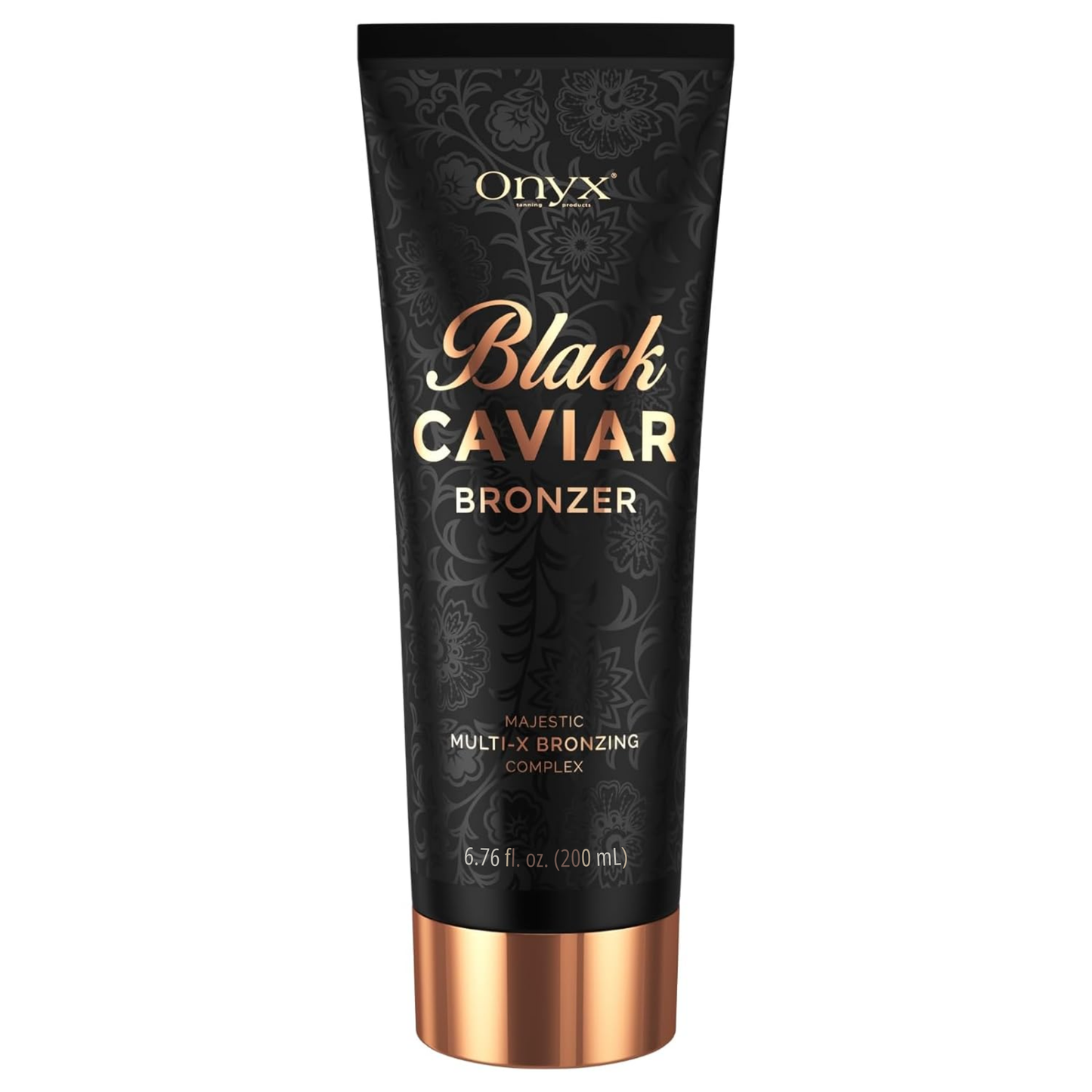 Onyx Black Caviar balsam brązujący na białym tle, balsam do uzyskania intensywnej i równomiernej opalenizny.